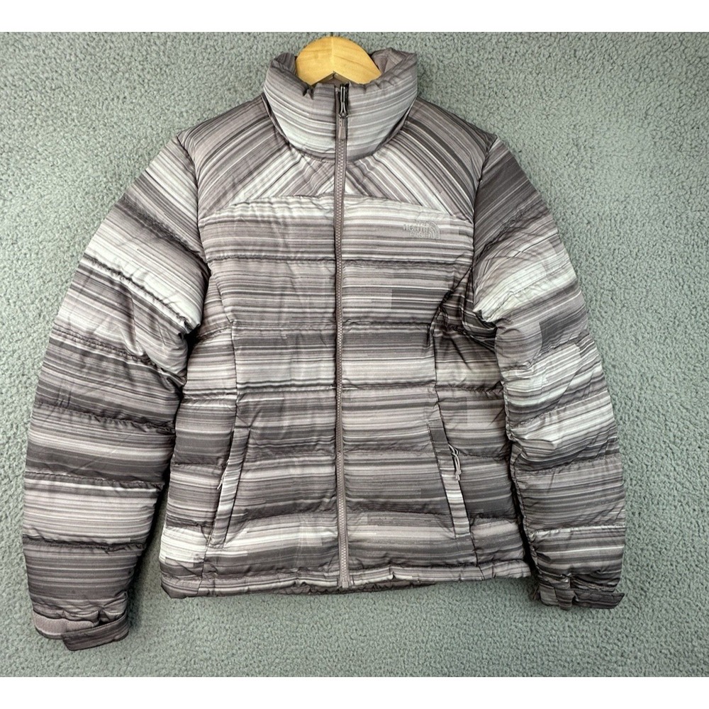 The North Face Nuptse 2 Puffer Jacket Womens Small Mauve Striped 700 Down Fill